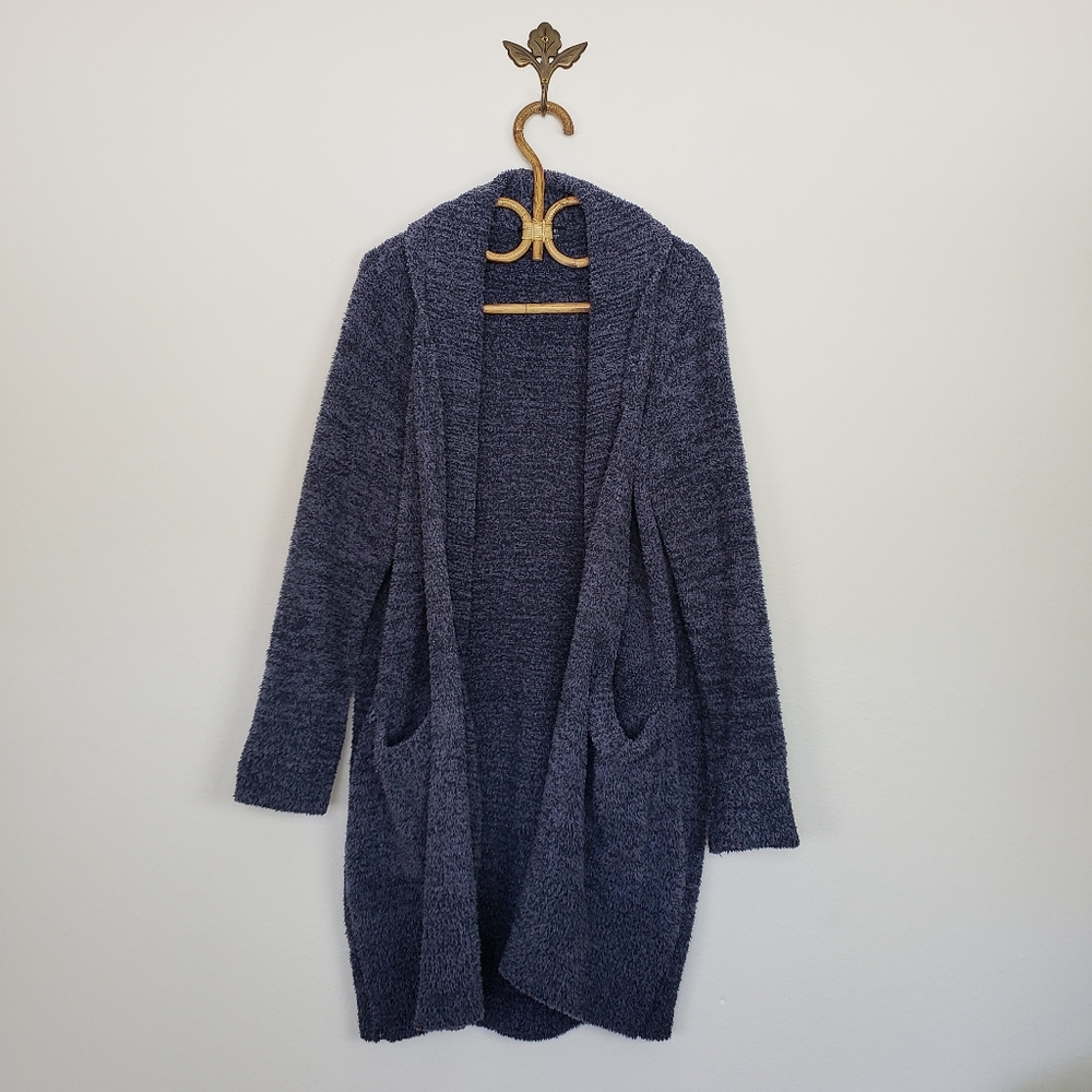 Barefoot Dreams CozyChic Knit Cali Cardi Plush Heathered Navy Blue Medium